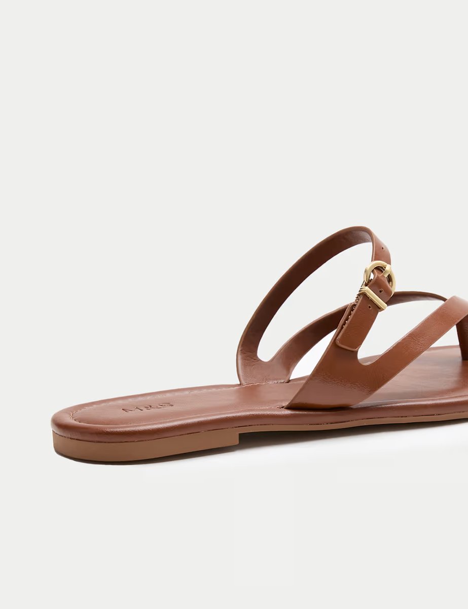Marks & Spencer M&S Buckle Flat Toe Loop Mule Sandals Tan - 2