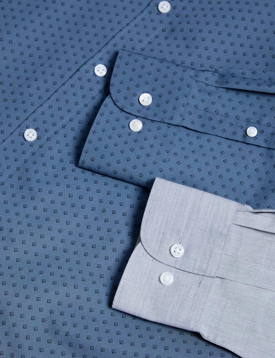 Marks & Spencer M&S 2 Pack Regular Fit Easy Iron Printed Shirts Blue Mix - 2