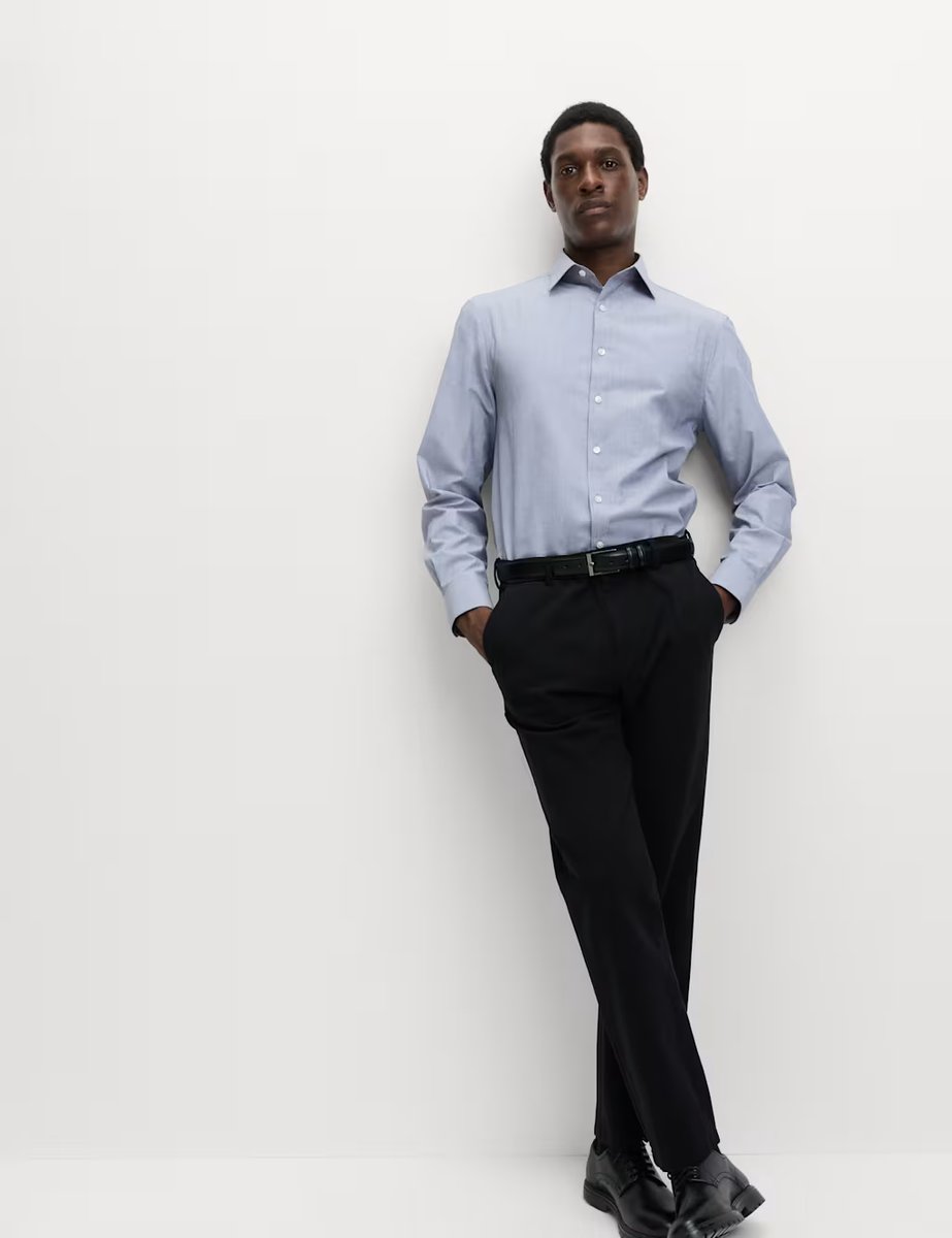 Marks & Spencer M&S 2 Pack Regular Fit Easy Iron Printed Shirts Blue Mix - 3