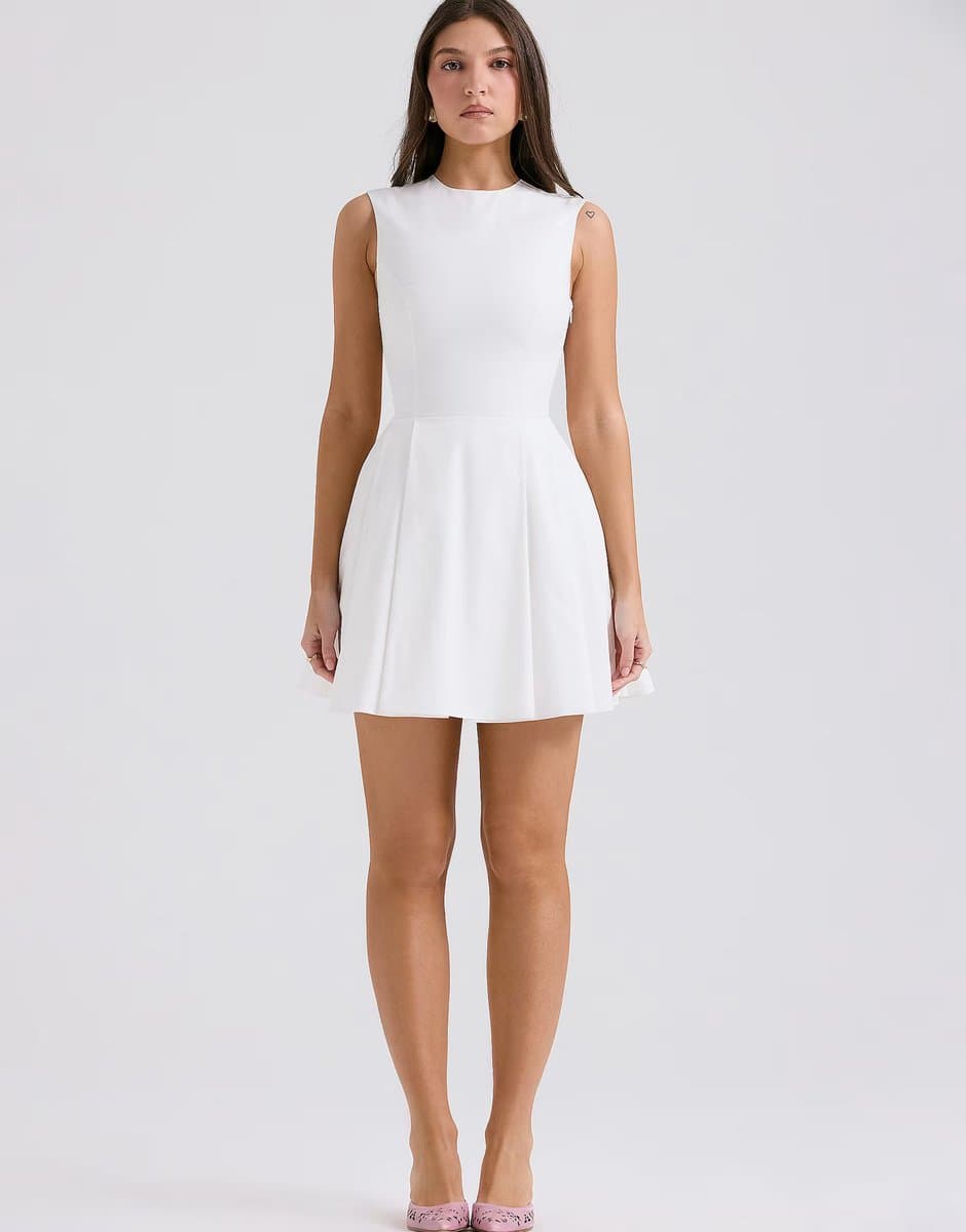ASOS House of CB Claretta pleated cotton mini dress in white