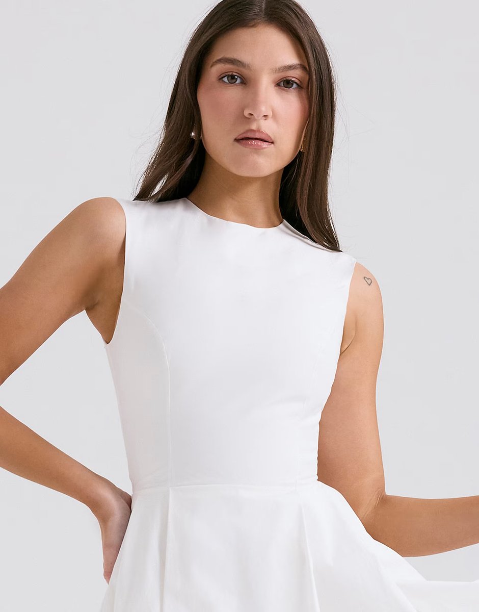 ASOS House of CB Claretta pleated cotton mini dress in white - 2