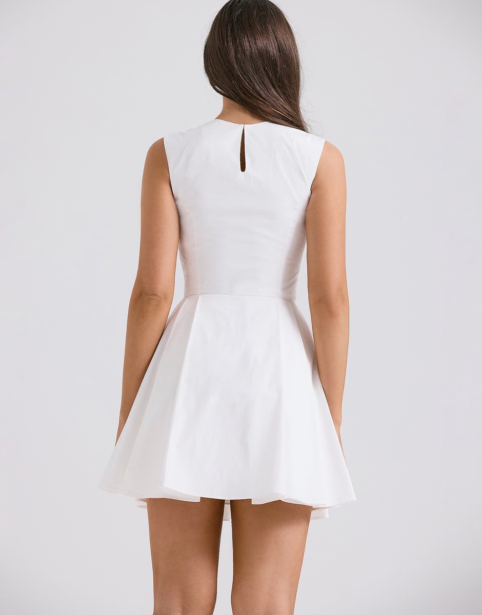 ASOS House of CB Claretta pleated cotton mini dress in white - 3