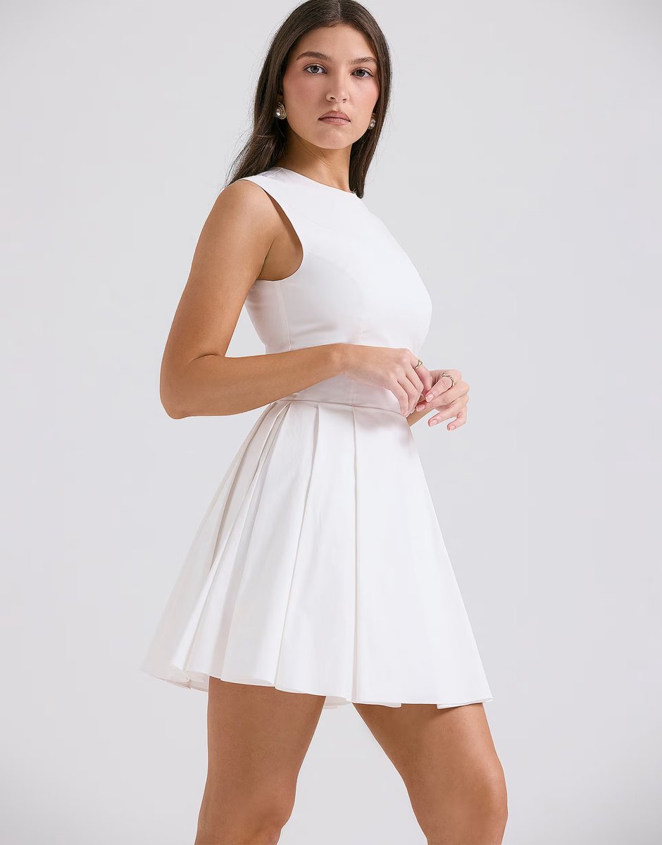 ASOS House of CB Claretta pleated cotton mini dress in white - 4