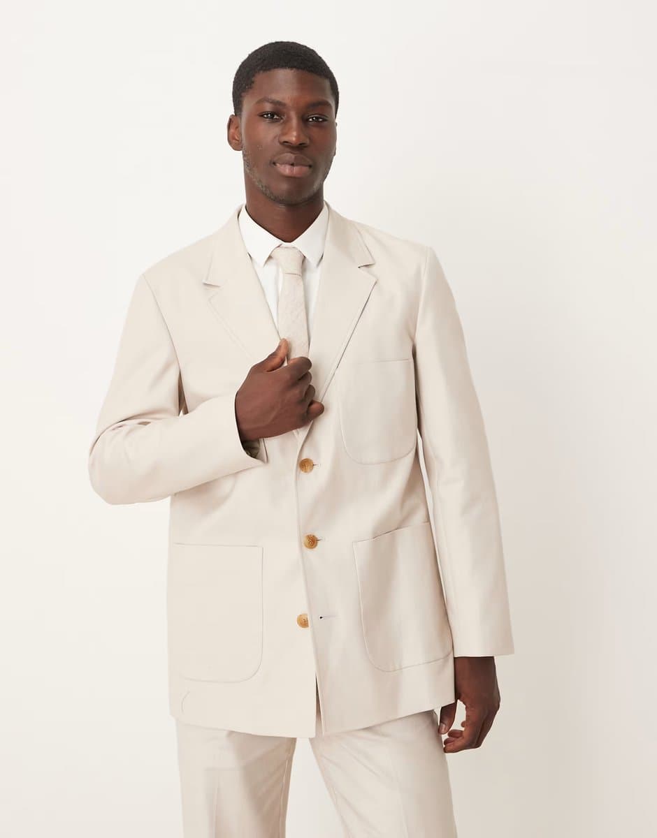 ASOS ASOS DESIGN Cotton Linen Blazer in Stone Twill