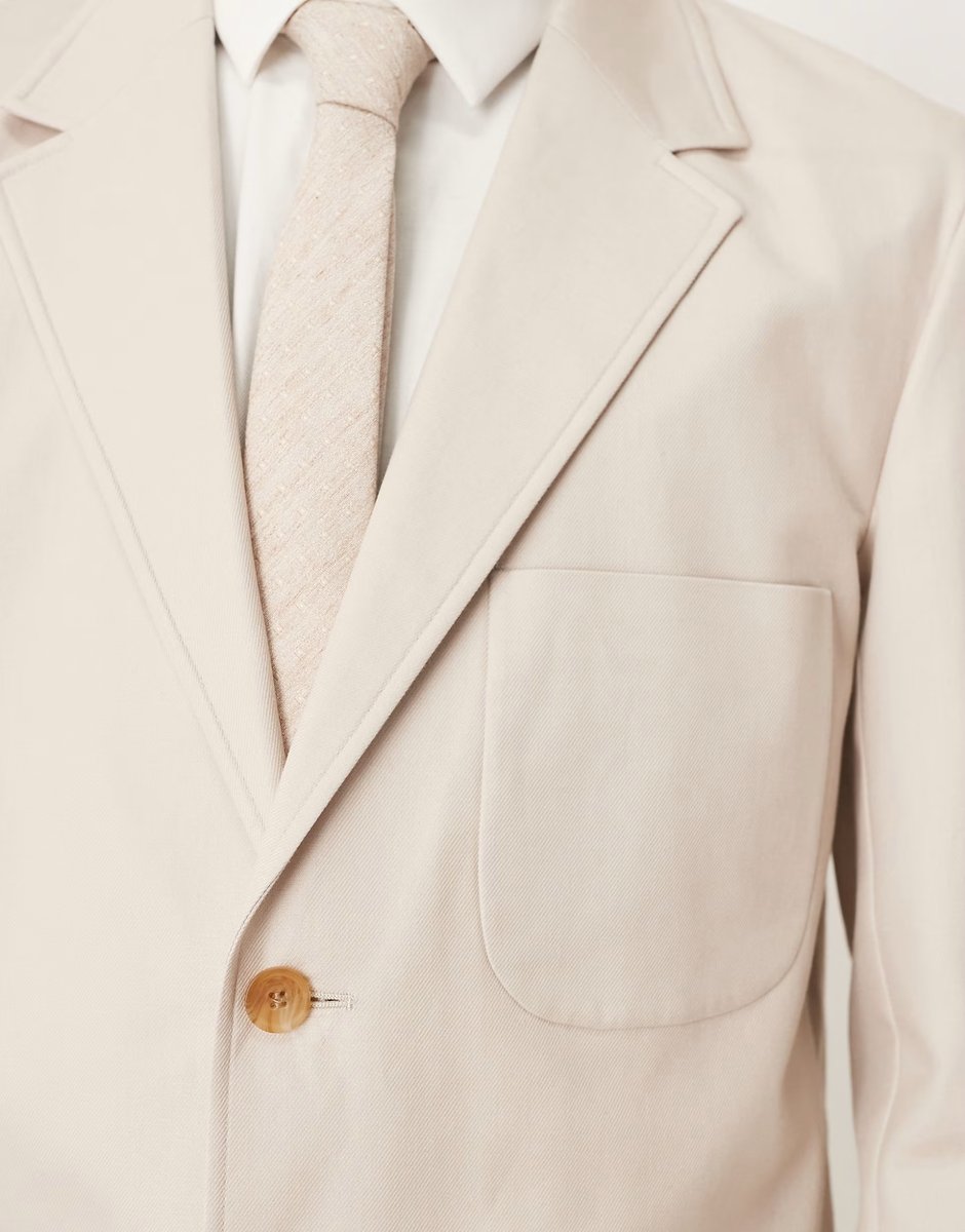 ASOS ASOS DESIGN cotton linen regular blend suit jacket in stone twill - 4