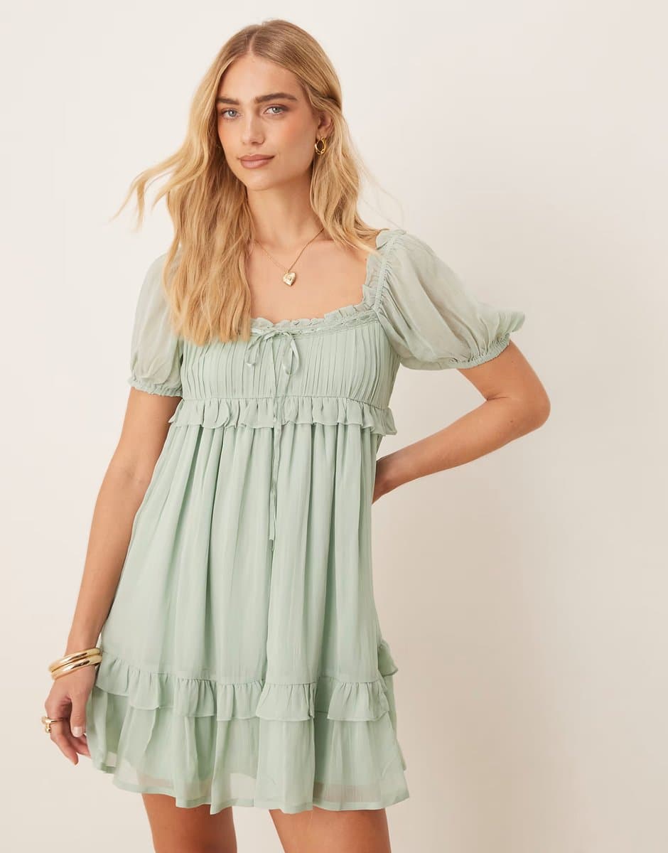 ASOS ASOS DESIGN babydoll shift mini dress in sage green