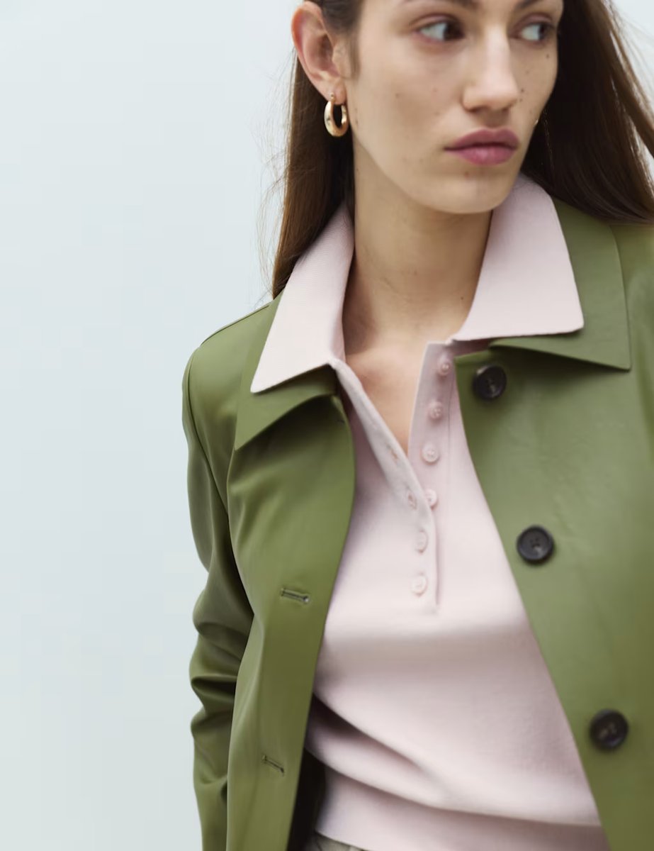Marks & Spencer M&S Faux Leather Collared Jacket Bright Sage - 2