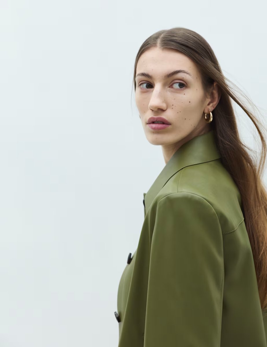 Marks & Spencer M&S Faux Leather Collared Jacket Bright Sage - 3