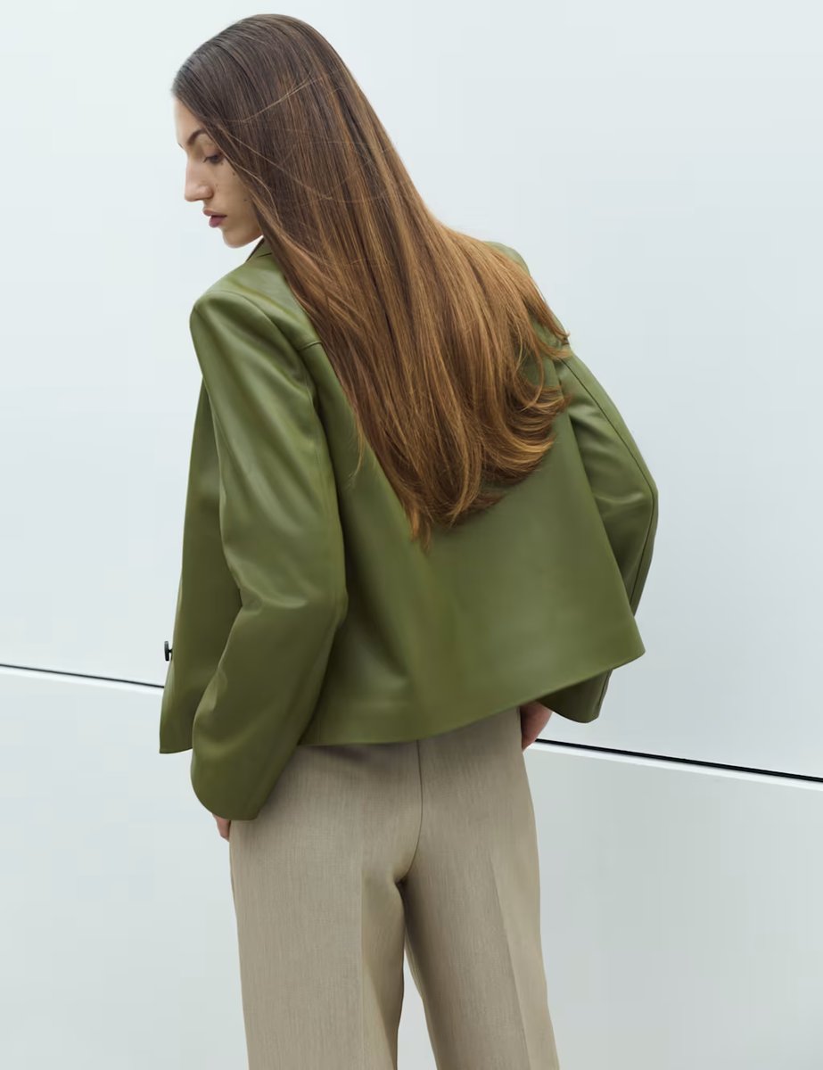 Marks & Spencer M&S Faux Leather Collared Jacket Bright Sage - 4