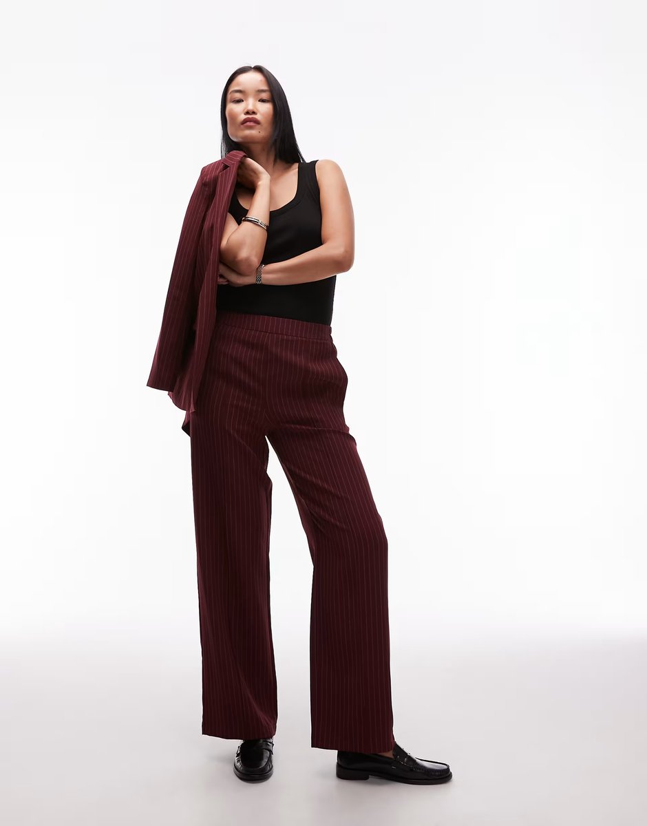 ASOS Pieces tailored blazer and trouser set in burgundy pinstripe - 3