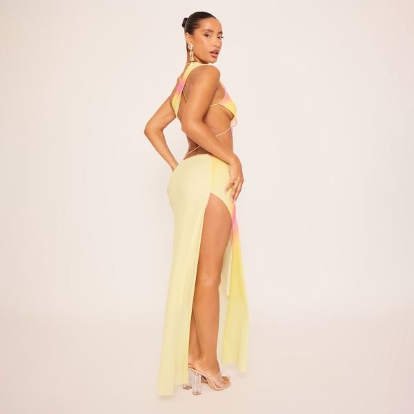 EGO One Shoulder Draped Cut Out Maxi Dress In Multi Ombre Print, Women's Size UK Large L - 2