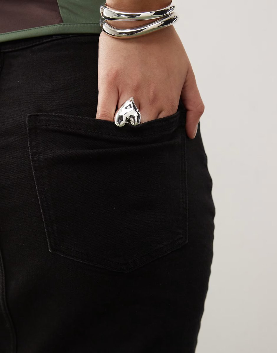 ASOS Noisy May denim midi skirt in black - 4