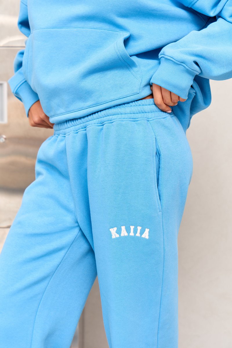 Kaiia Kaiia Slogan High Rise Wide Leg Joggers Vibrant Blue - 2