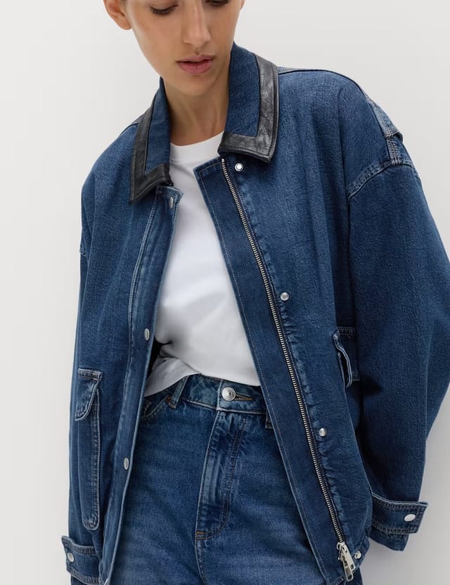 Marks & Spencer M&S Denim Relaxed Bomber Jacket Medium Indigo - 2