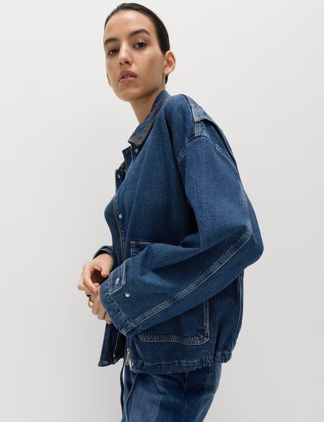 Marks & Spencer M&S Denim Relaxed Bomber Jacket Medium Indigo - 3