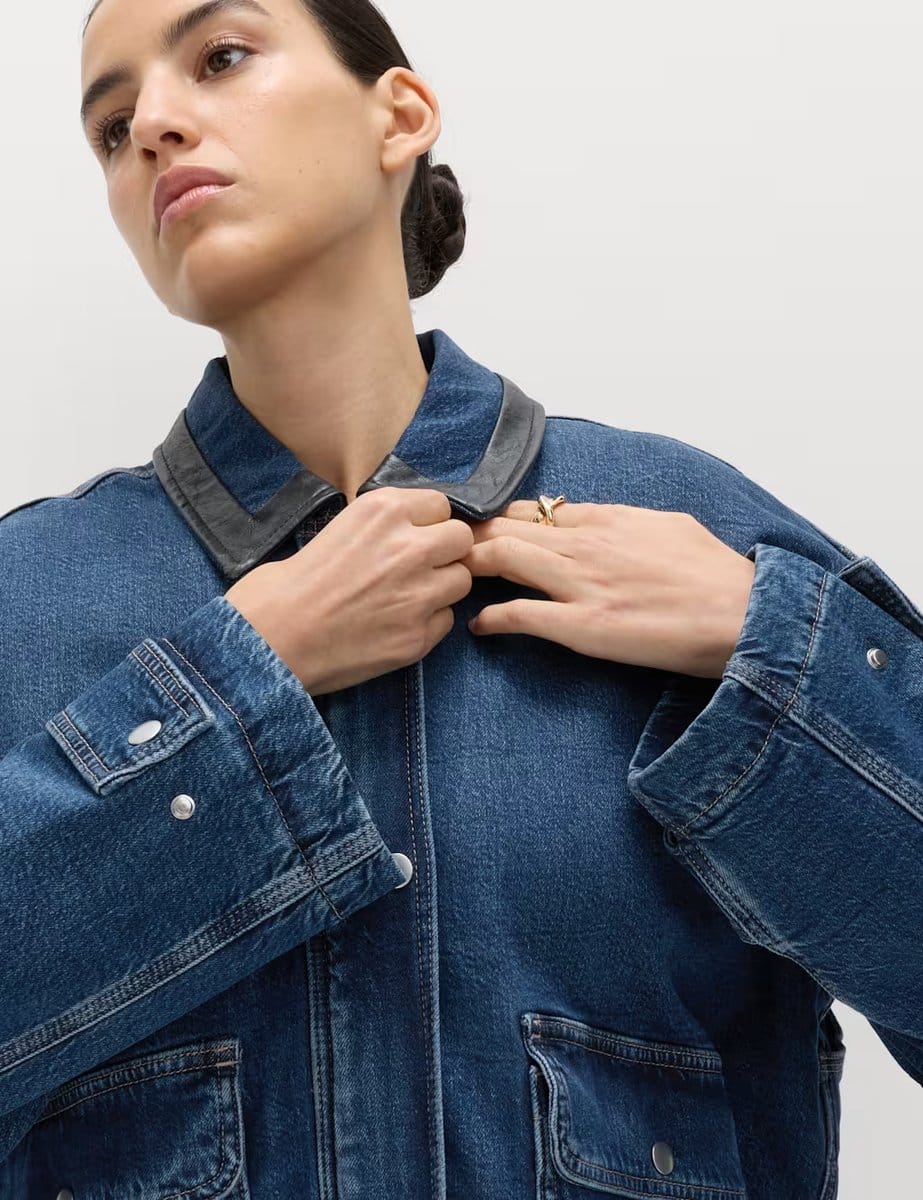 Marks & Spencer M&S Denim Relaxed Bomber Jacket Medium Indigo - 4