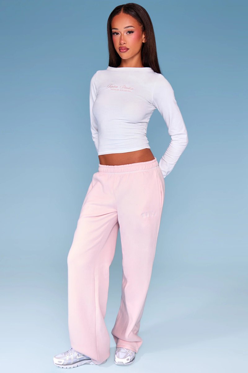 Kaiia Kaiia Boat Neck Contrast Stitch Top White & Pink - 3