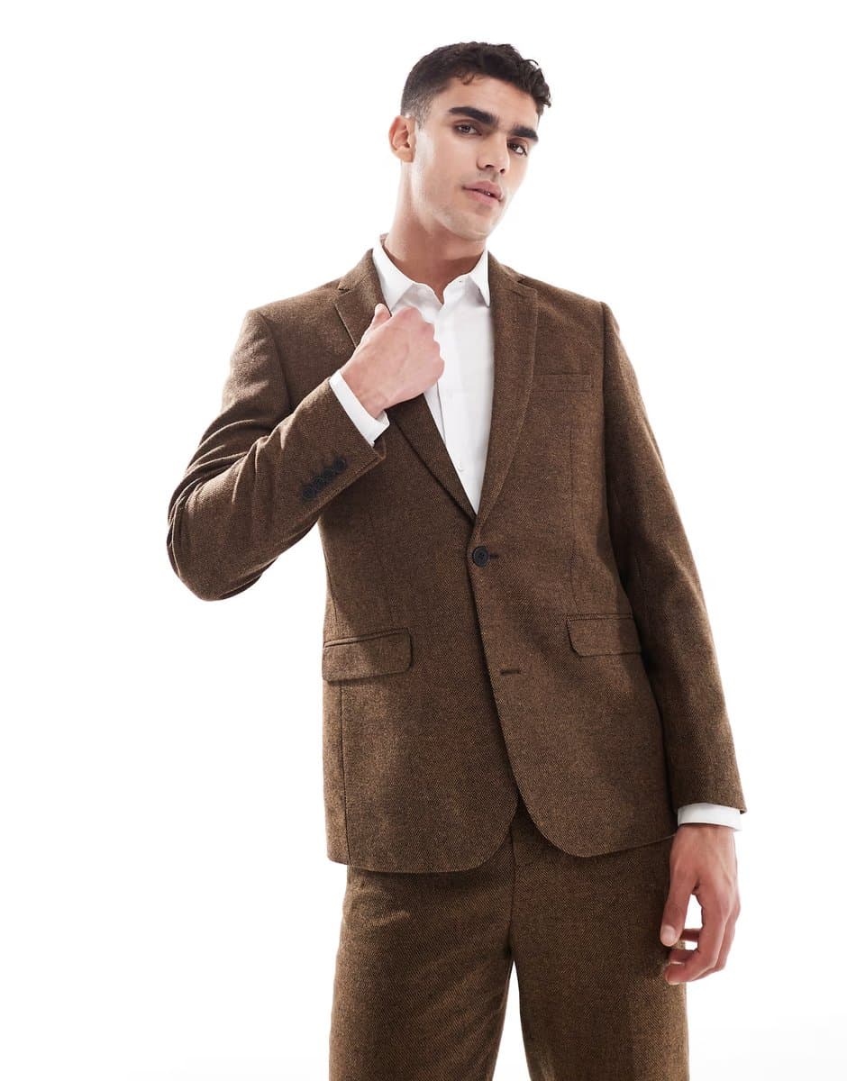 ASOS ASOS DESIGN wool blend slim suit jacket in dark brown