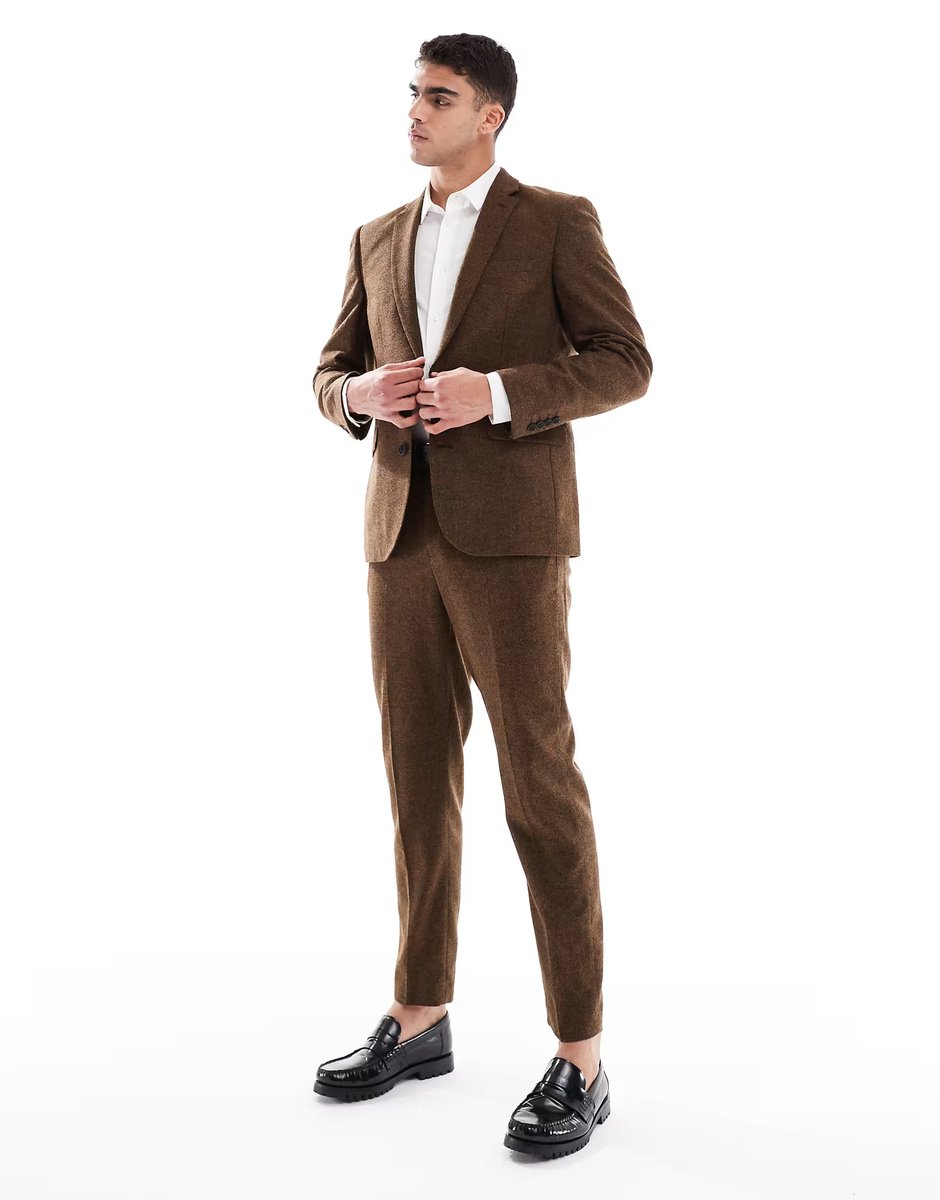 ASOS ASOS DESIGN wool blend slim suit jacket in dark brown - 2