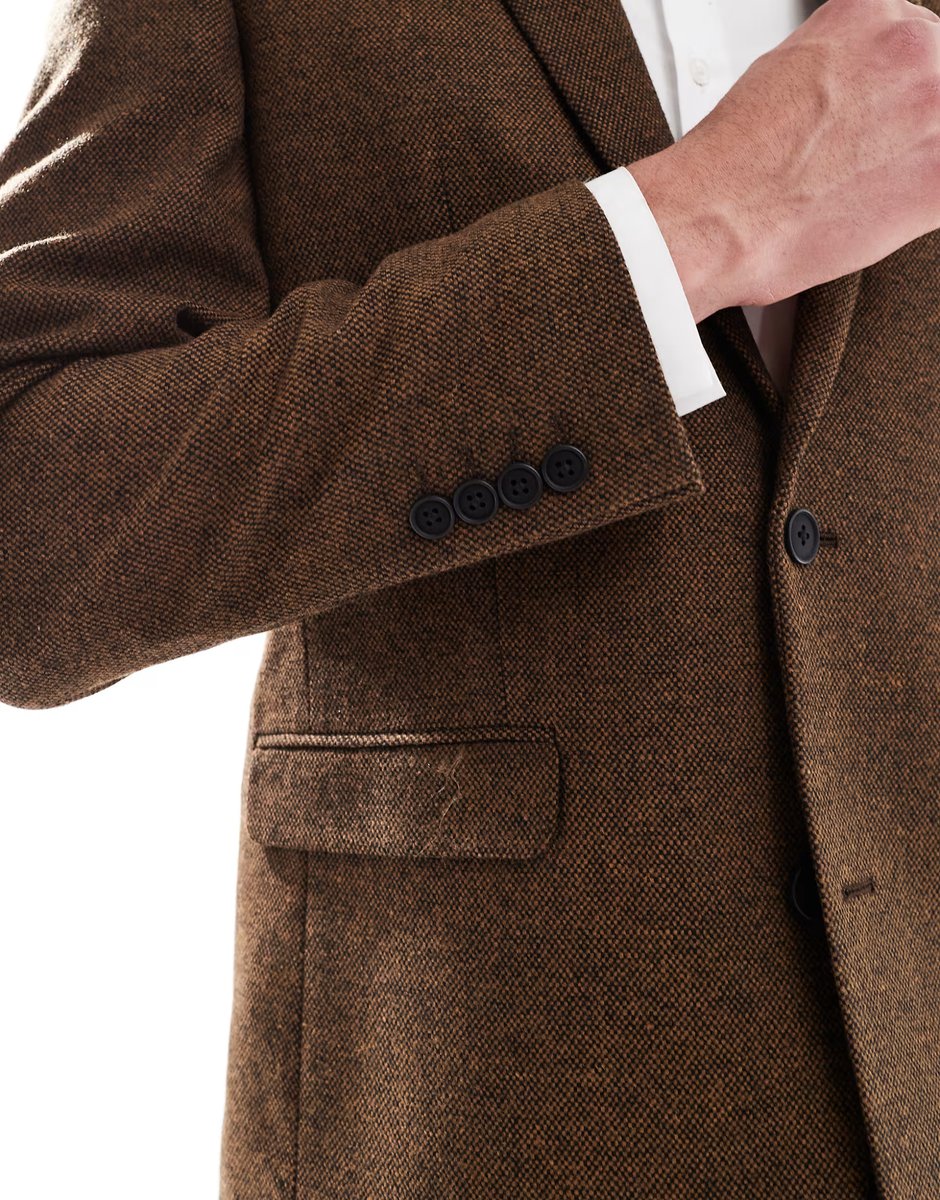 ASOS ASOS DESIGN wool blend slim suit jacket in dark brown - 3