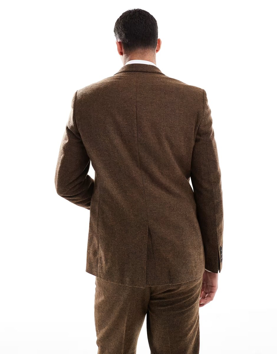 ASOS ASOS DESIGN wool blend slim suit jacket in dark brown - 4