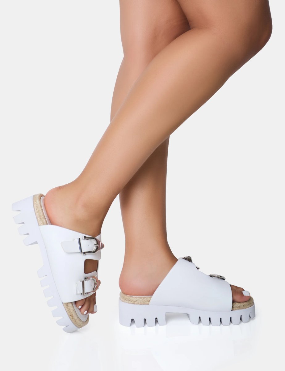 Public Desire Equinox White Chunky Jute Detail Buckle Flatform Sandals - 2