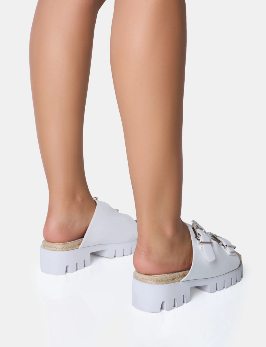Public Desire Equinox White Chunky Jute Detail Buckle Flatform Sandals - 3