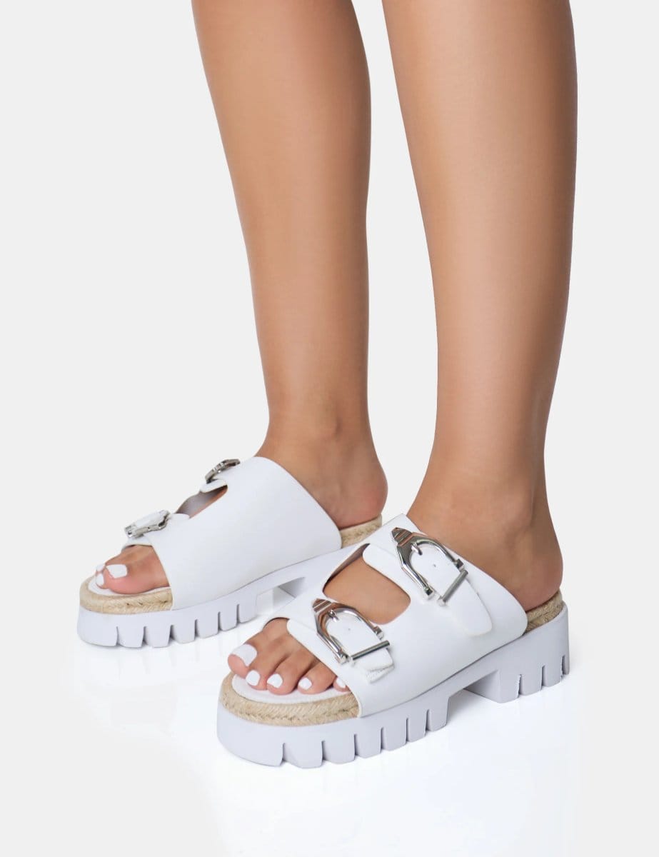Public Desire Equinox White Chunky Jute Detail Buckle Flatform Sandals - 4