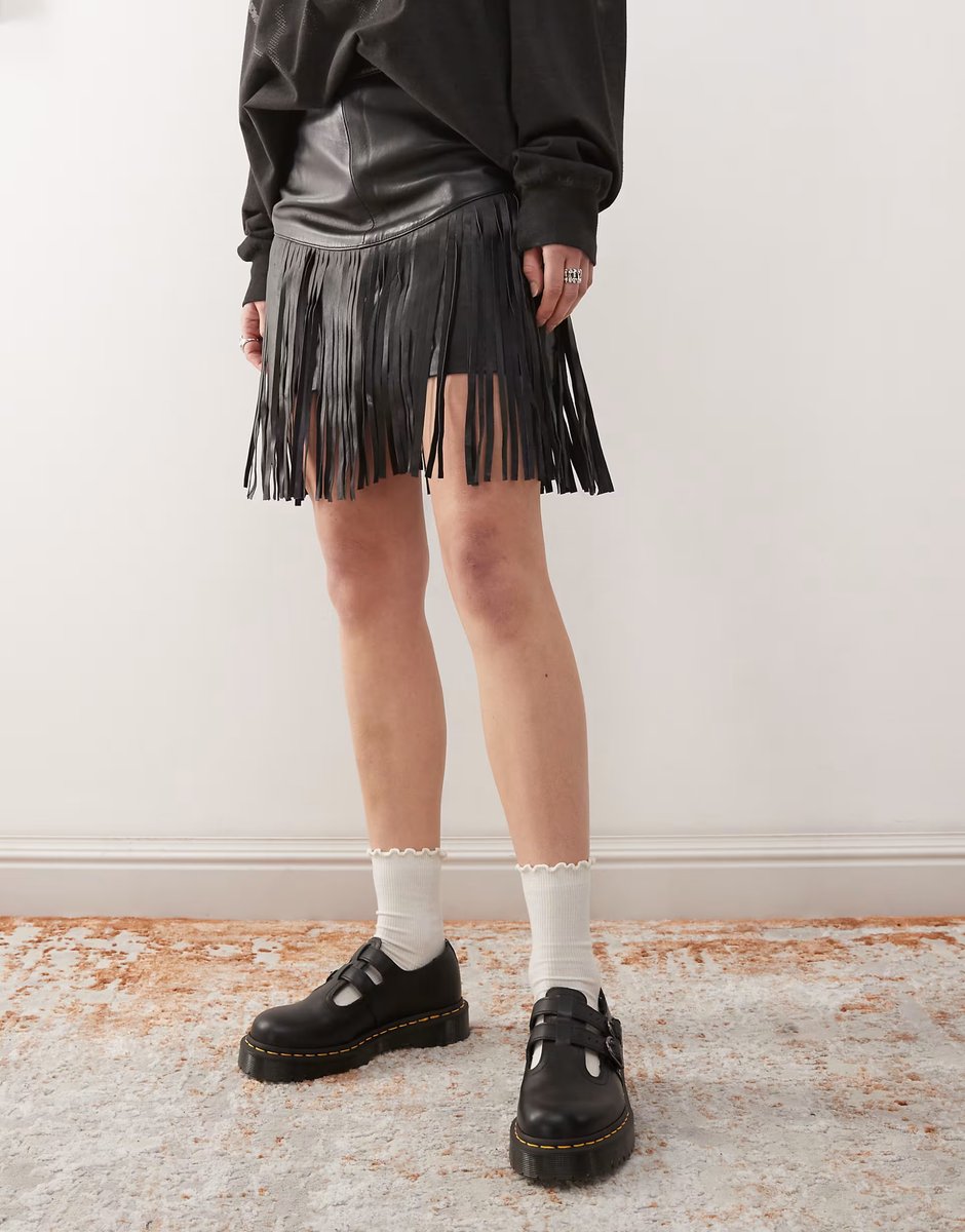 ASOS Barneys Originals Barneys originals real leather fringe skirt in black - 2