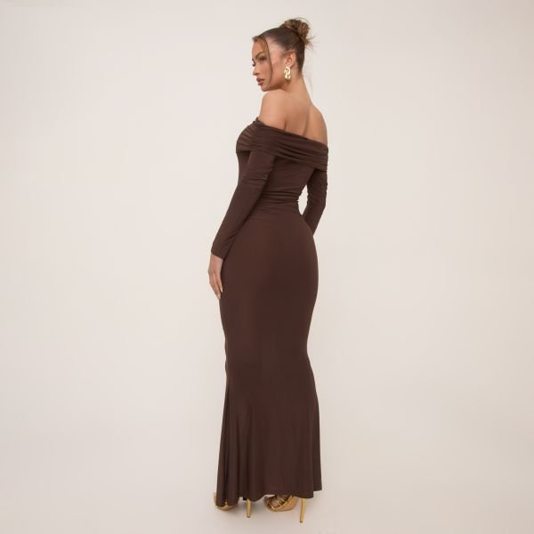 EGO Mid Waist Trim Detail Maxi Skirt In Chocolate Brown Slinky, Women's Size UK 6 - 2