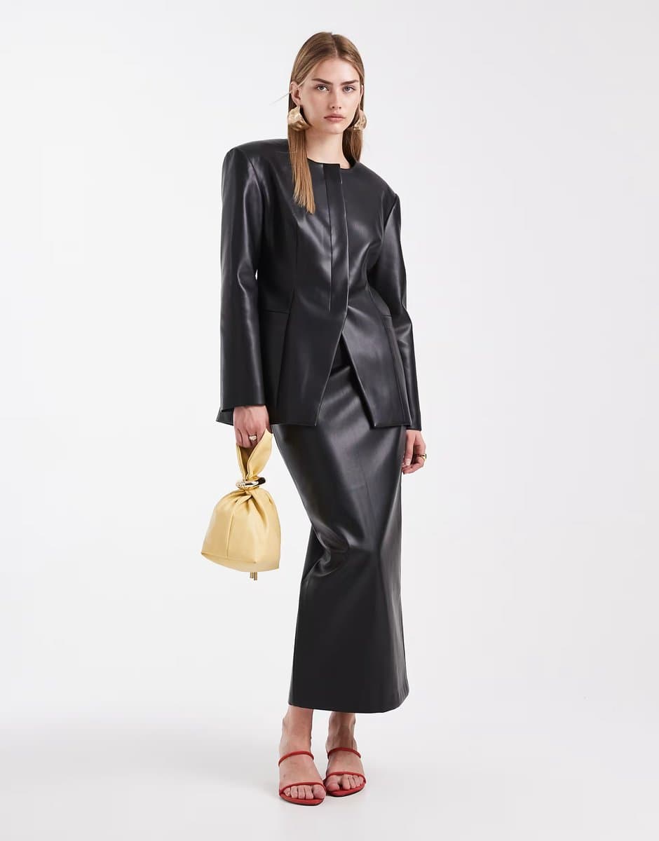 ASOS ASOS DESIGN faux leather tailored pencil maxi skirt in black