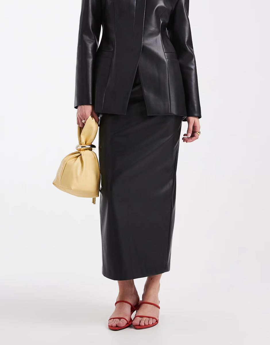 ASOS ASOS DESIGN faux leather tailored pencil maxi skirt in black - 3