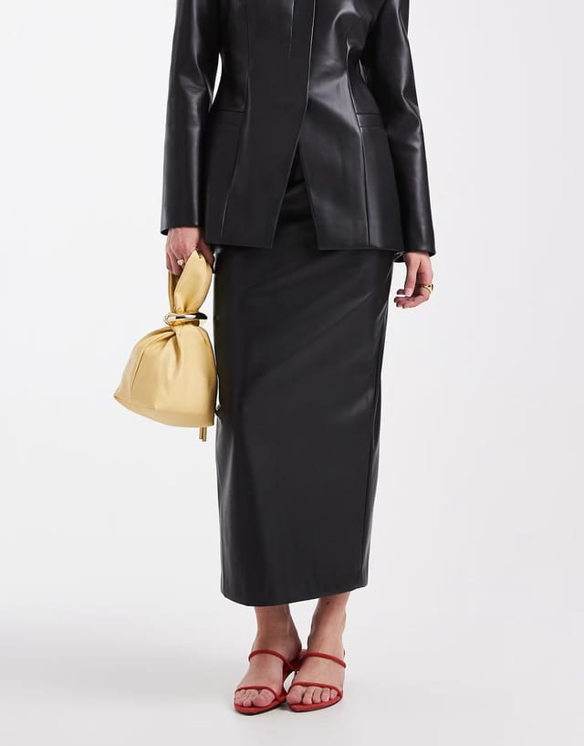 ASOS ASOS DESIGN faux leather tailored pencil maxi skirt in black - 3