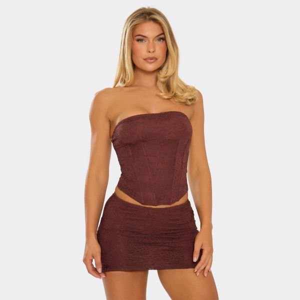 EGO Bandeau Structured Corset Top In Chocolate Brown Lace, Women's Size UK 8