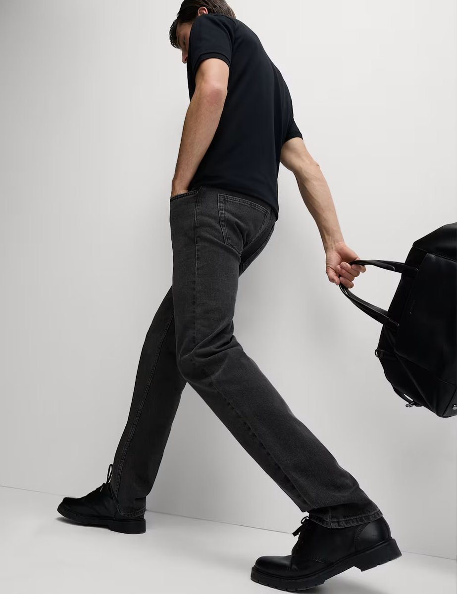 Marks & Spencer M&S Straight Fit Pure Cotton Jeans Dark Grey - 2