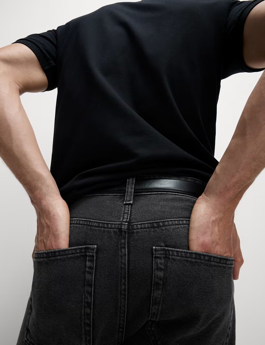 Marks & Spencer M&S Straight Fit Pure Cotton Jeans Dark Grey - 3