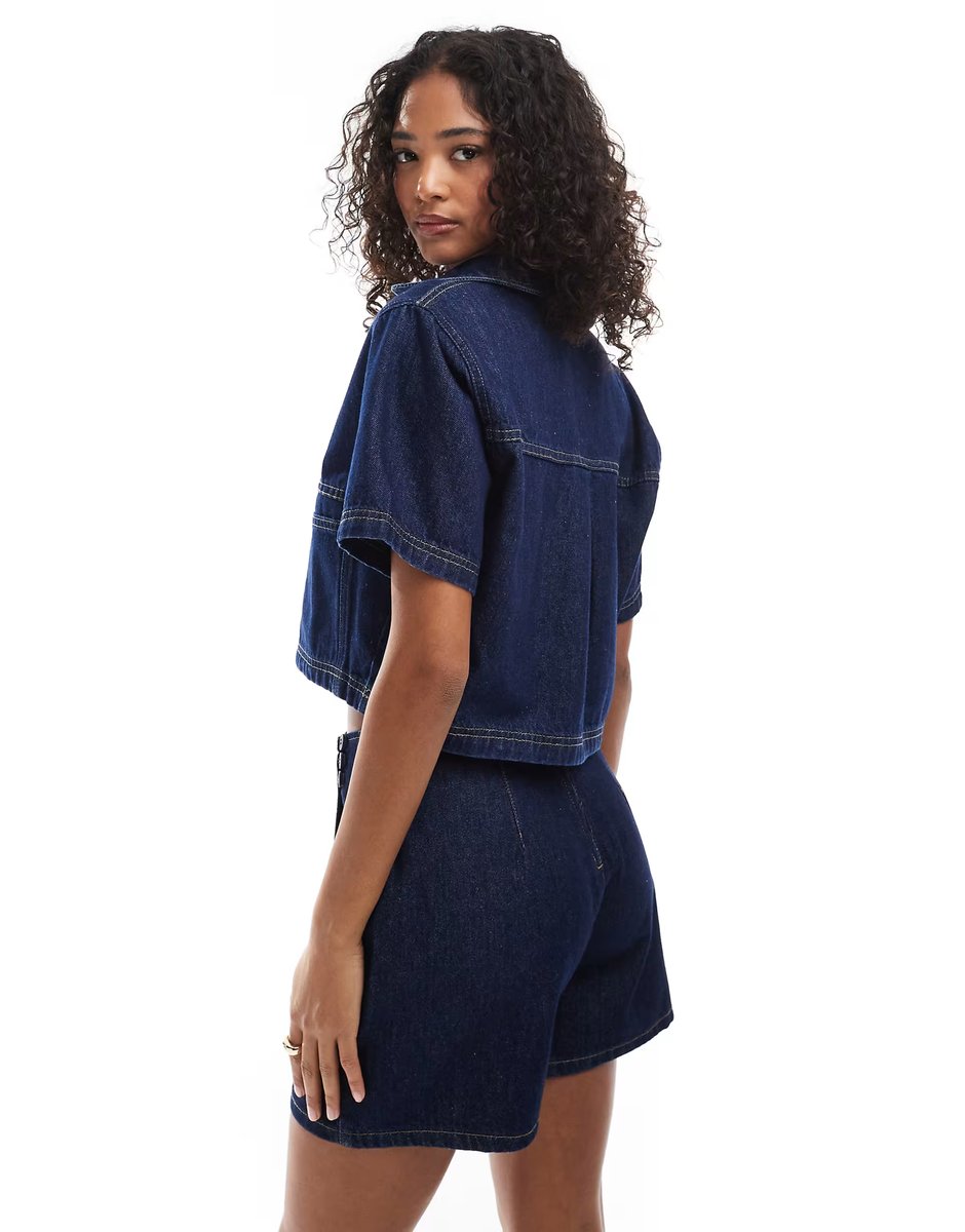 ASOS ASOS DESIGN denim rugby top in rinse co-ord - 4