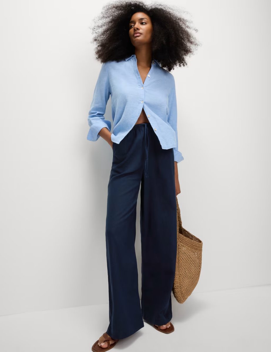 Marks & Spencer M&S Linen Blend Wide Leg Trousers Navy - 2