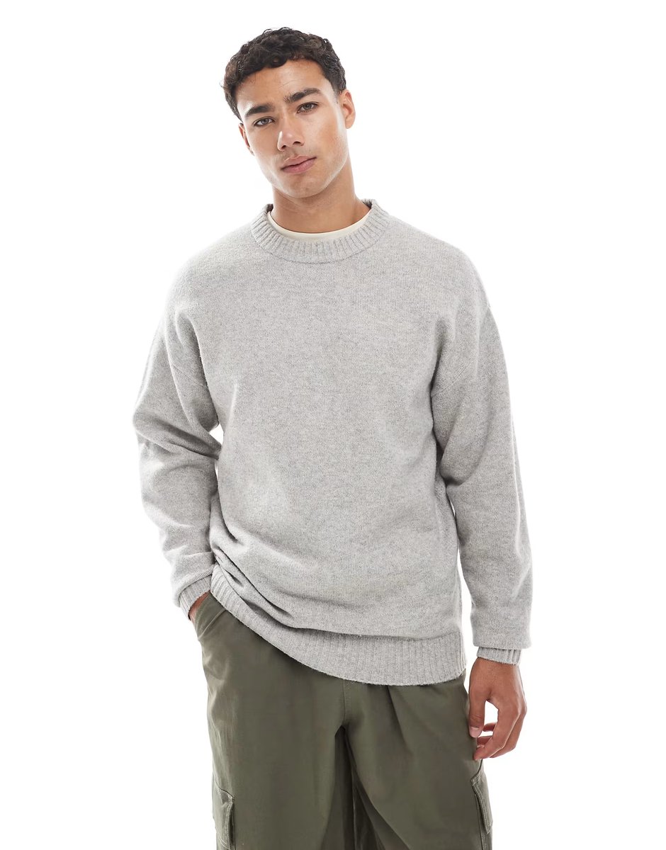 ASOS Jack & Jones oversize fluffy jumper in light grey - 1