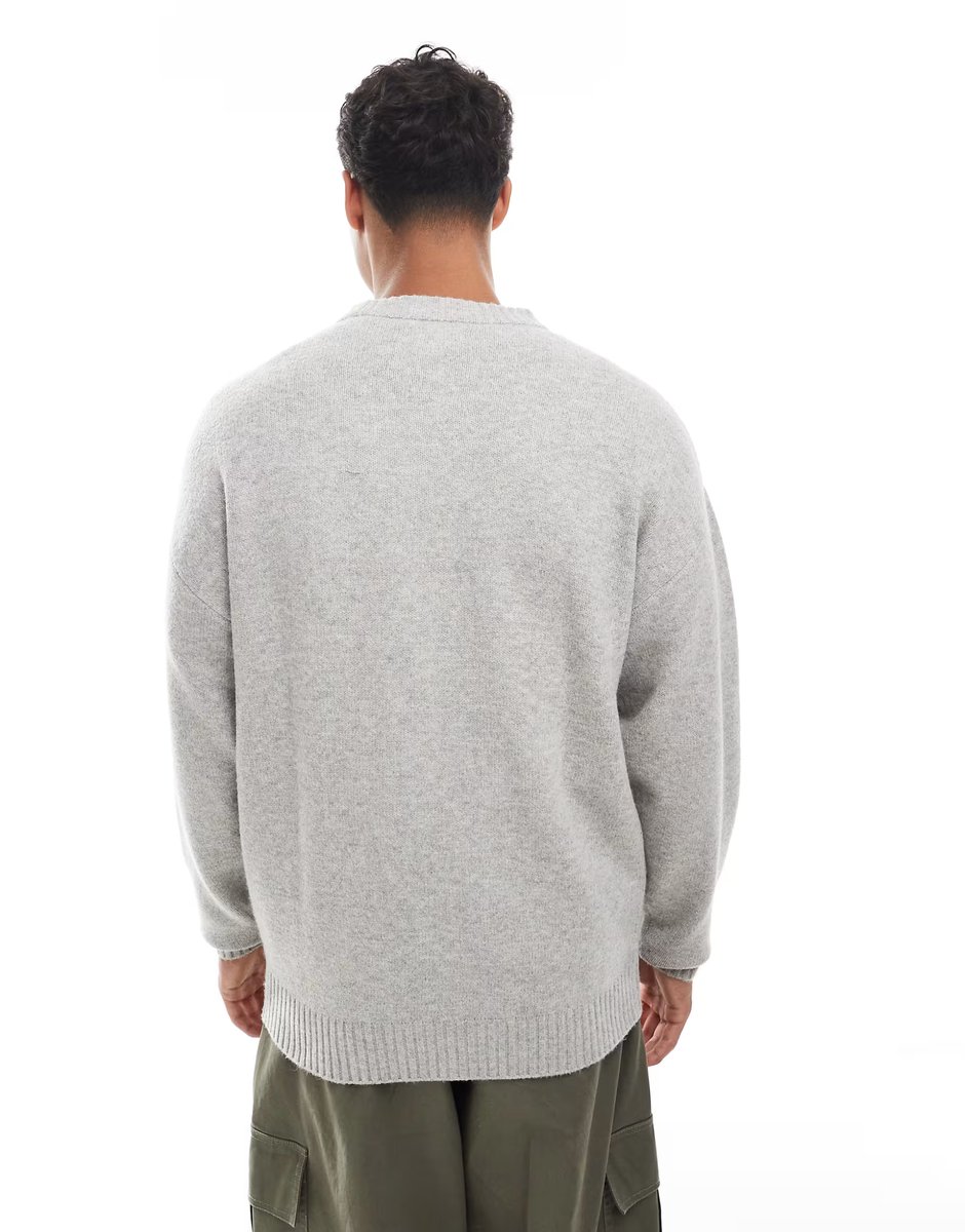 ASOS Jack & Jones oversize fluffy jumper in light grey - 3
