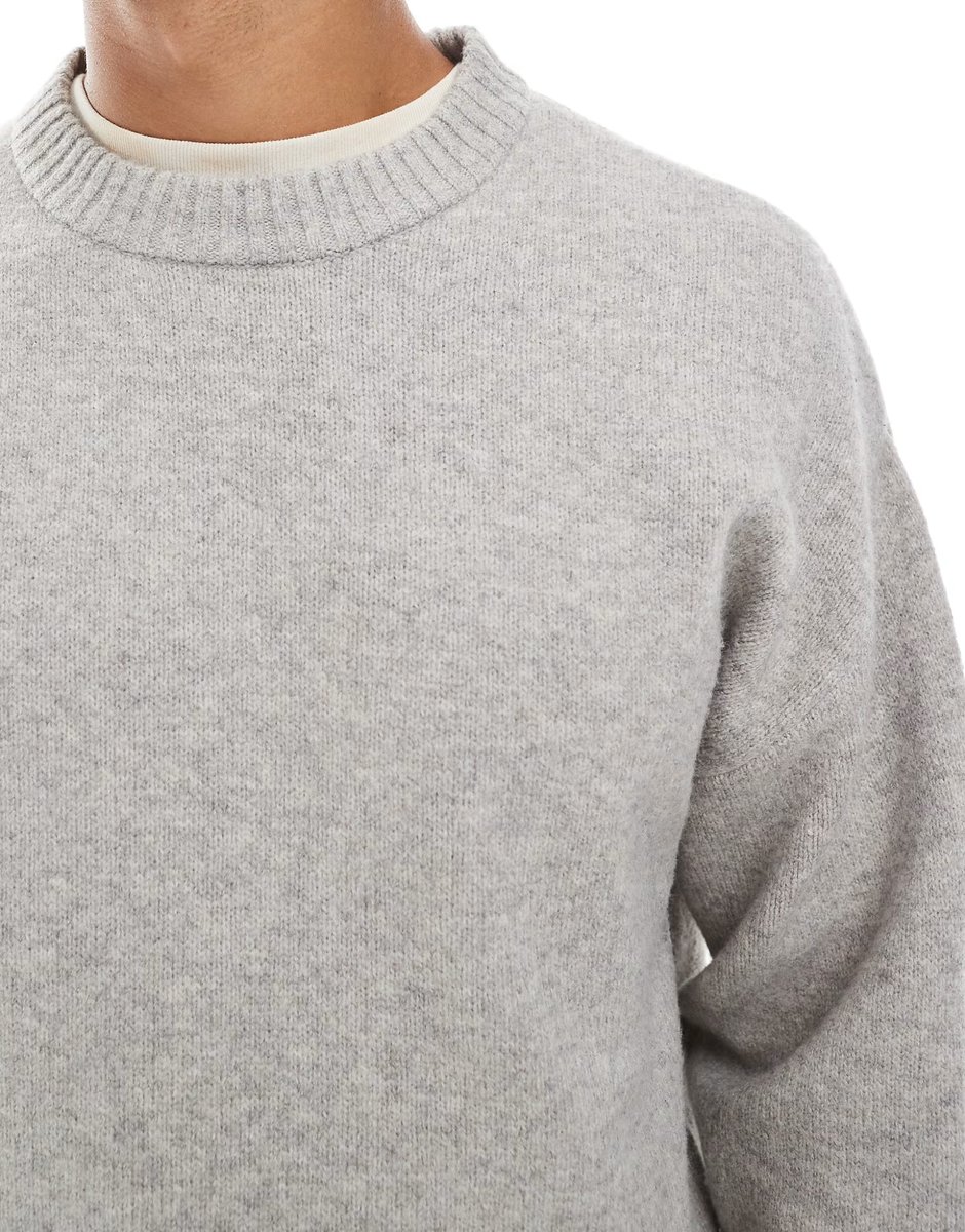 ASOS Jack & Jones oversize fluffy jumper in light grey - 4