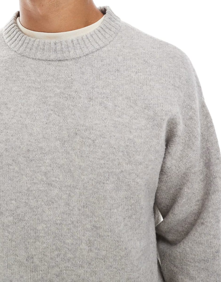 ASOS Jack & Jones oversize fluffy jumper in light grey - 4