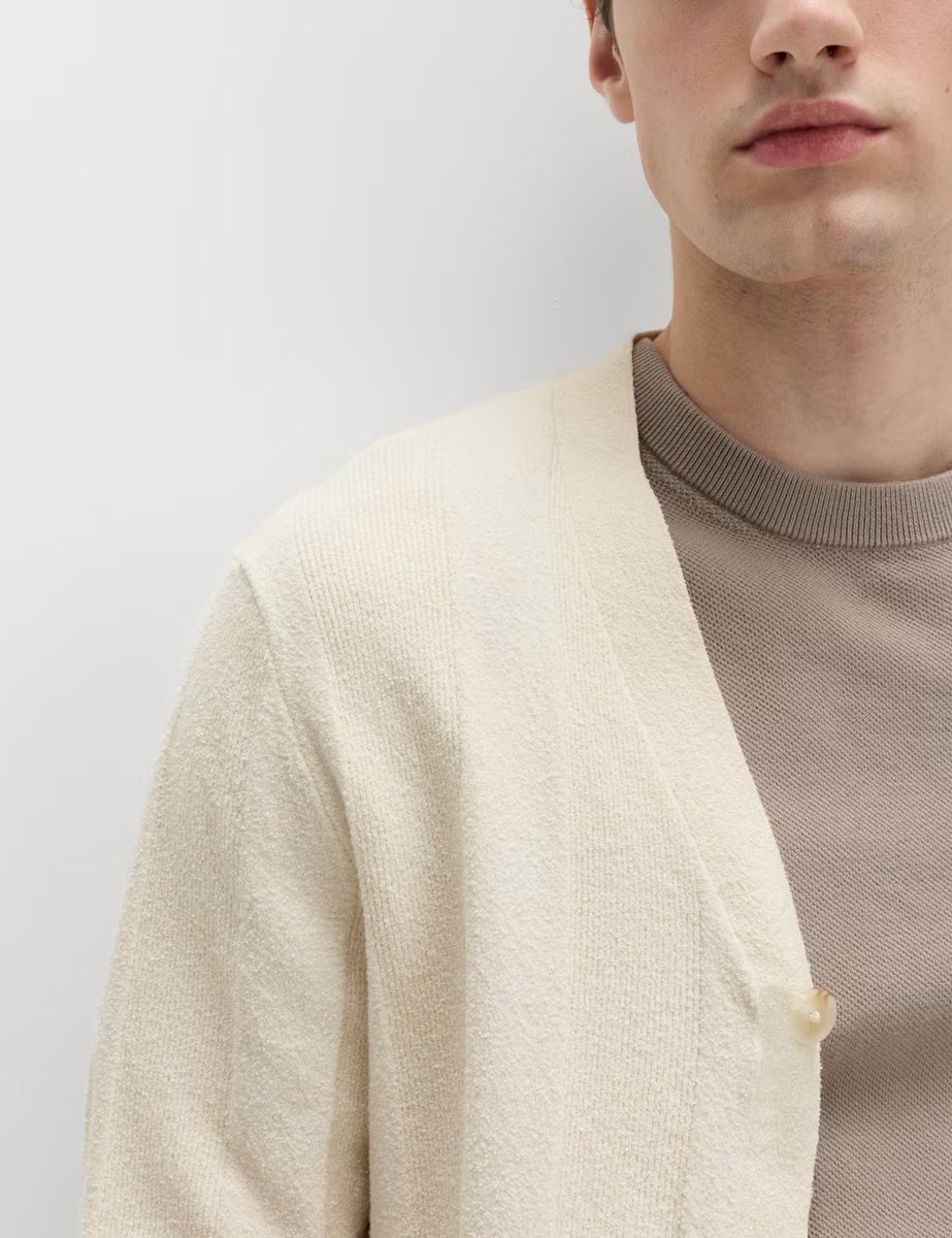 Marks & Spencer M&S Cotton Rich Bouclé Knitted Cardigan Ecru - 2