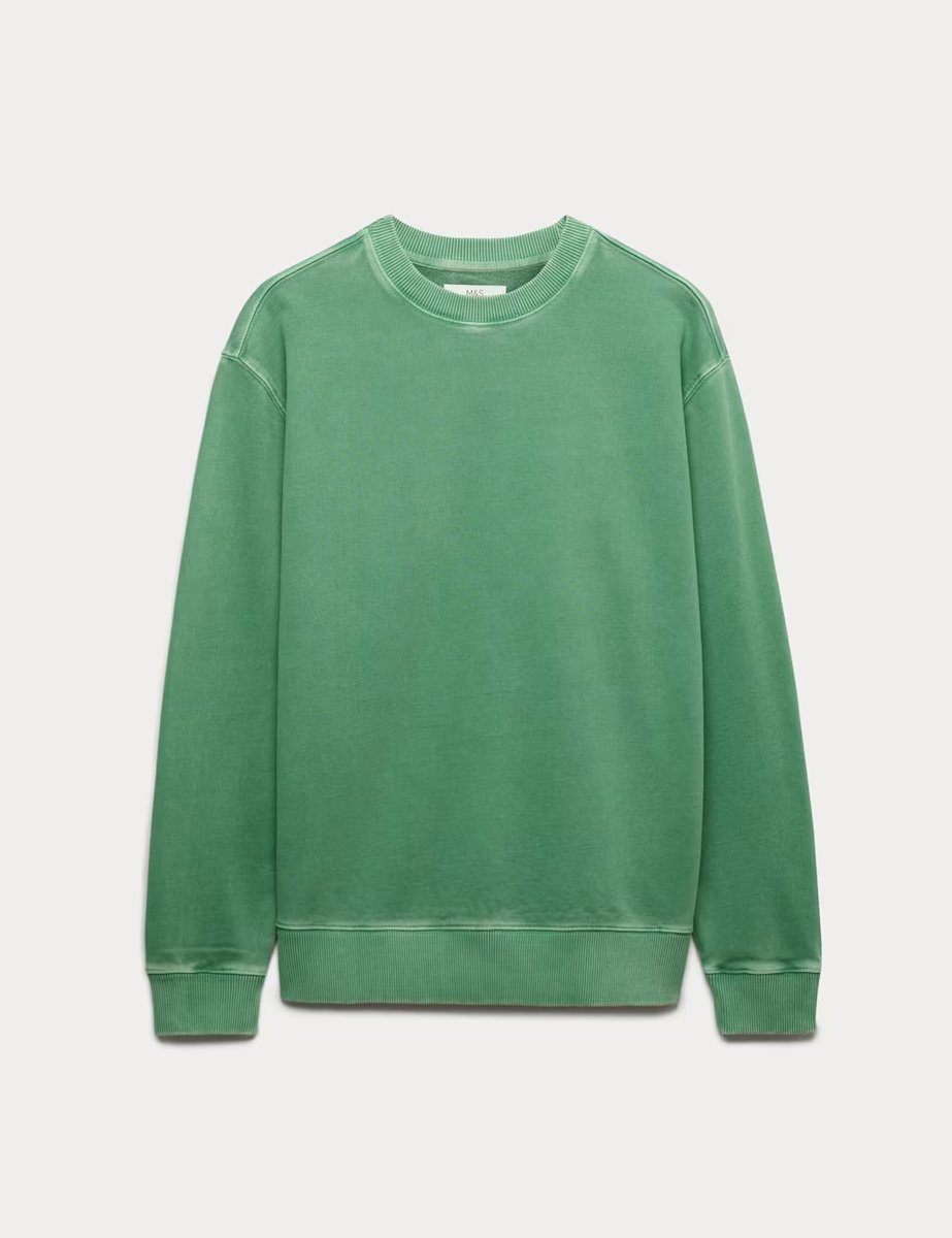 Marks & Spencer M&S Pure Cotton Garment Dye Sweatshirt Emerald - 1