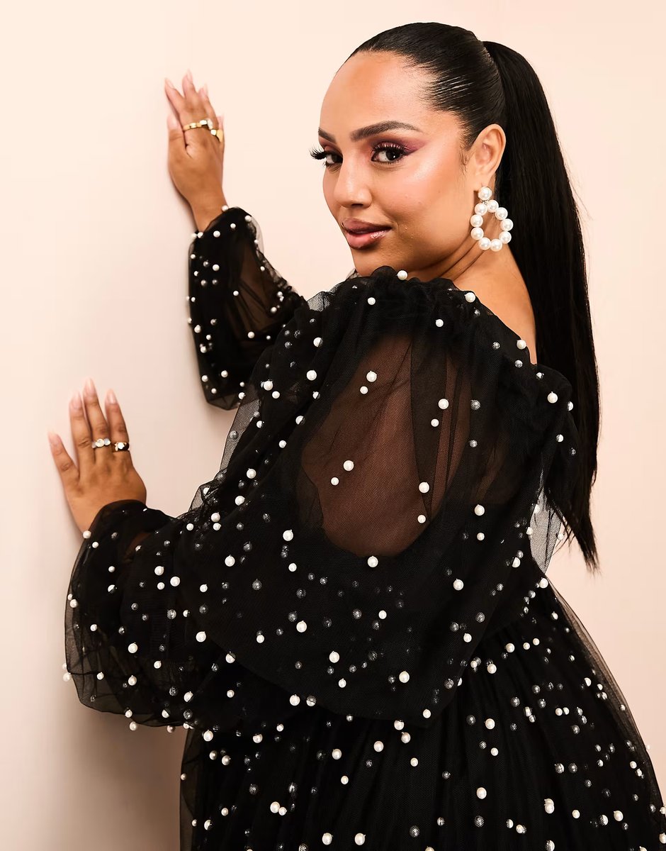 ASOS ASOS LUXE Curve tulle baby doll dress with pearl embellishment in black - 4