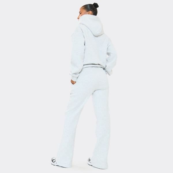 EGO High Waist Borg Ego Graphic Slogan Flared Leg Joggers In Grey, Women's Size UK 8 - 2