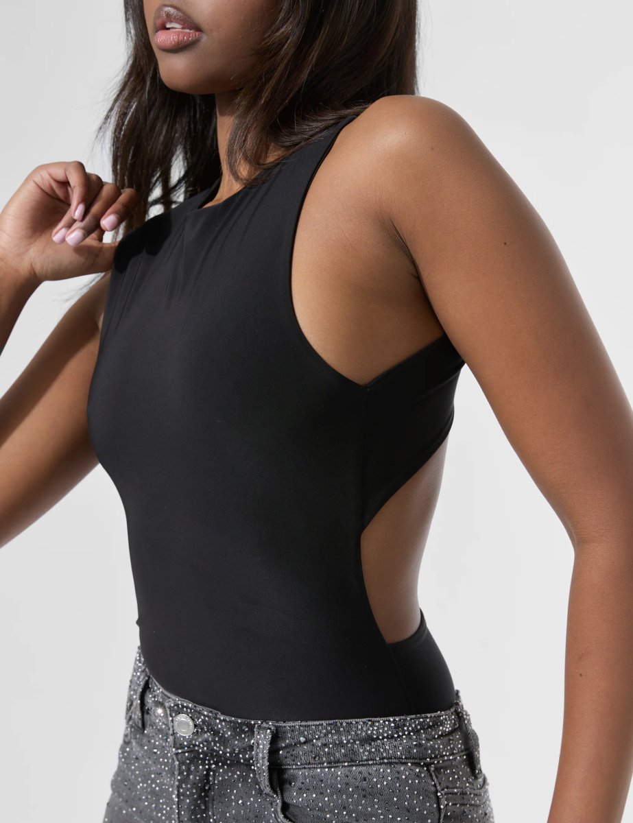 Public Desire Cross Over Back Detail Luxe Slinky Bodysuit Black - 4