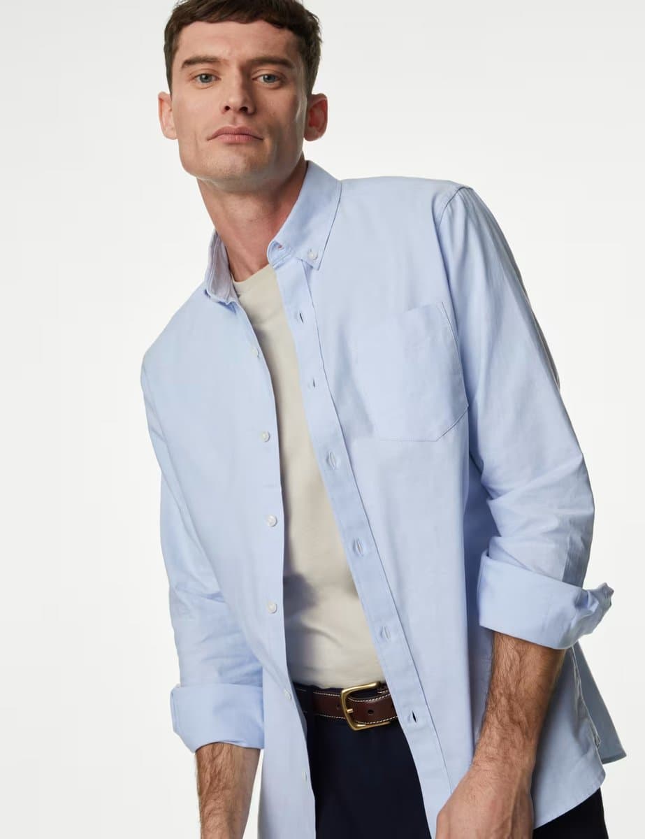 Marks & Spencer M&S Button-Down Oxford Shirt in Chambray
