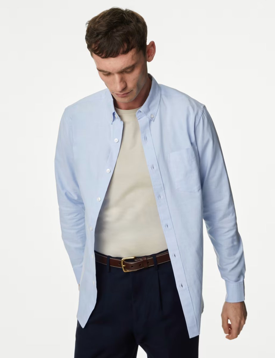 Marks & Spencer M&S Cotton Rich Oxford Shirt Chambray - 3