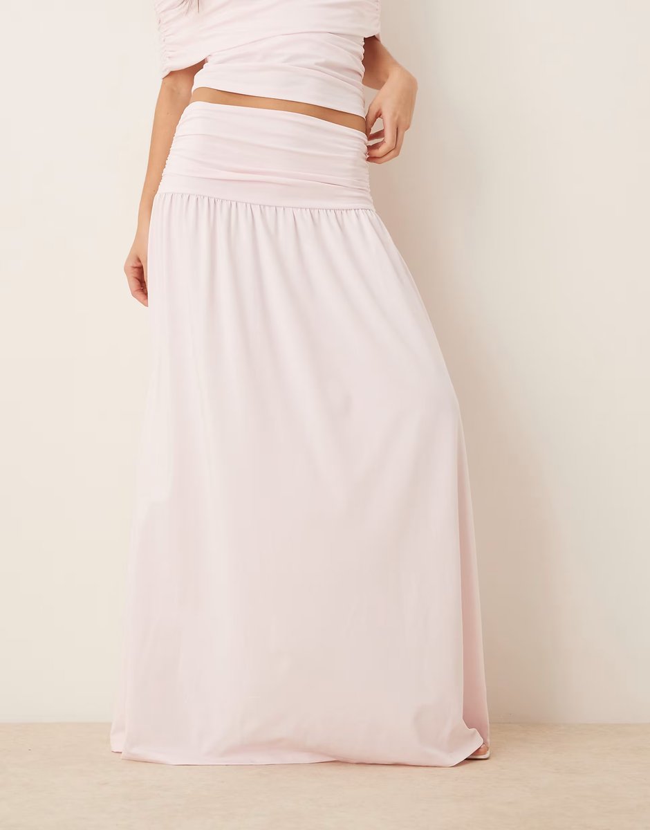 ASOS ASOS DESIGN mix & match drop waist ruched maxi skirt in pastel pink - 2